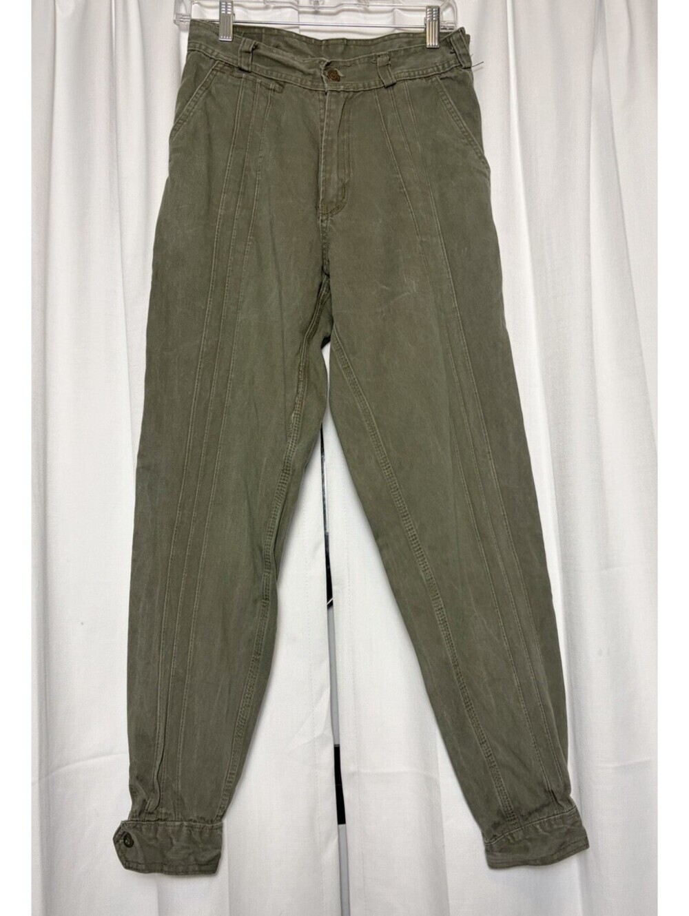 Vintage Gaucho Bloomer Style Dark Green Khaki Canvas Pants. Size 38 (Waist 26)